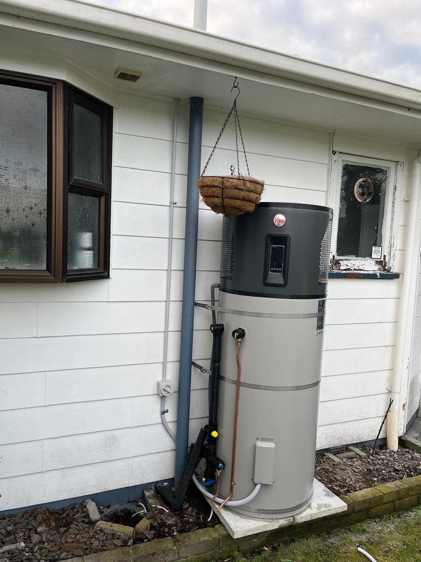 Rheem AmbiPower heat pump water heater installed on a New Zealand home